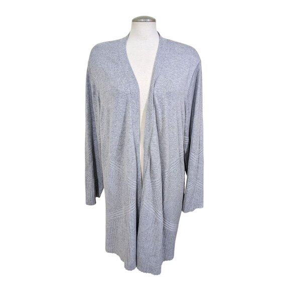 89th + Madison Womens Longline Open Front Ribbed Knit Cardigan Sweater Plus Gray - Picture 1 of 6